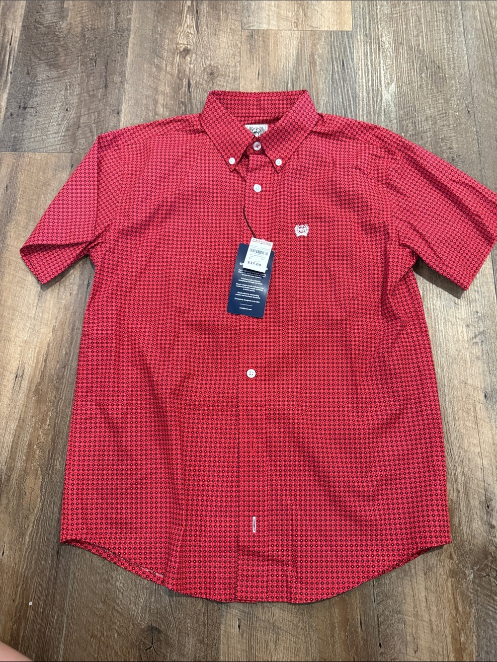 Cinch Boys Short-Sleeve Button-Down Shirt - Red Microprint